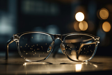 pair of glasses sitting on top of a table. Generative Ai