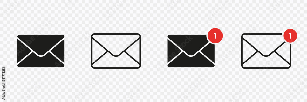 Poster mail notification icon set. envelope icon. new message alert. web symbol on a transparent background