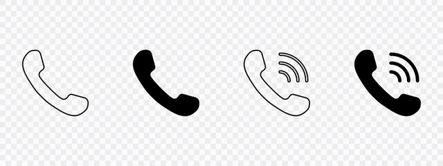 Telephone icon set. Phone symbol on transparent background. Call sign. Vector illustration.