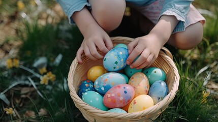 Fototapeta na wymiar easter eggs in a basket generative ai
