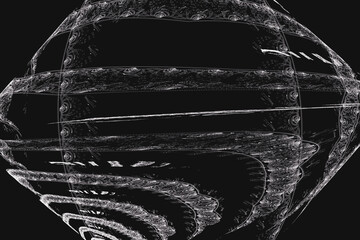Fototapeta premium White pattern of crooked waves on a black background. Abstract fractal 3D rendering