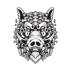 black and white boar tattoo artwork illustration