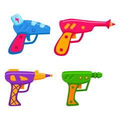 Futuristic Weapon.Cartoon gun space blaster.Laser weapon.Isolated on white background. Vector flat illustration.