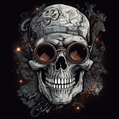 Ornamental Skull, shirt design, AI generated
