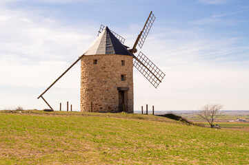 Fototapeta na wymiar Old windmill and stone windmill.