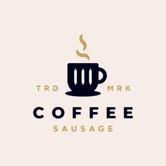 Coffee cup sausage grill logo design minimal concept. Restaurant, cafe, breakfast creative illustration