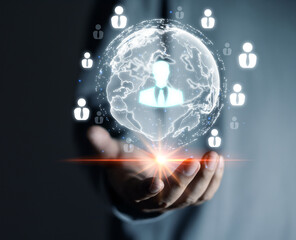 Hand showing globe icon and person