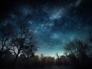 Fototapeta na wymiar Night landscape with milky way and trees. 