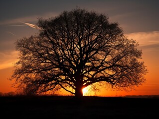 Silhouette of a tree at sunset, with a beautiful sky