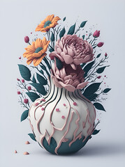 Flowers in vase. AI generated illustration