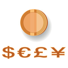 Symbols of the most popular currency in the world. A gold coin with a place for text. Vector stock graphics.
