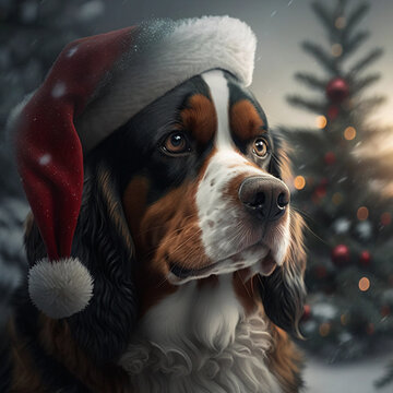 dog in santa hat
