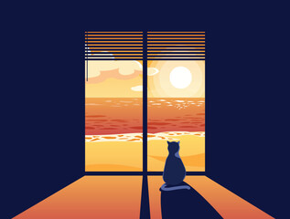 Lonely cat by the window
