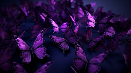 Fototapeta na wymiar many bright purple butterflys flyed, generative IA
