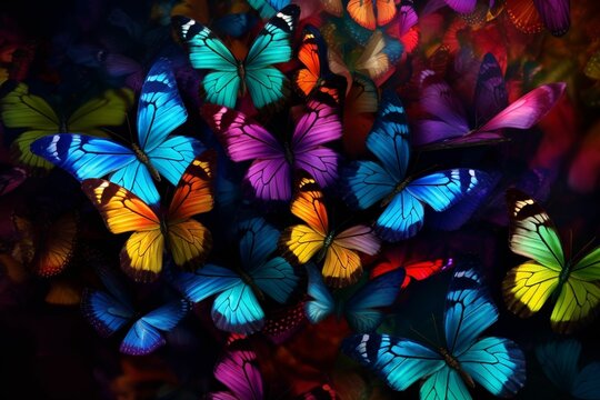 many bright rainbow butterflys flyed, generative IA