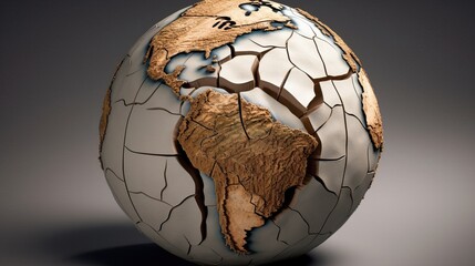 Earth Globe Depicted with Deep Jagged Cracks - Generative AI	