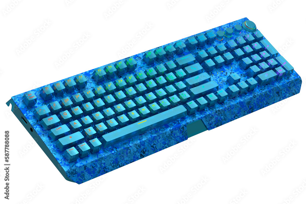 Poster realistic computer keyboard with seamless wavy pattern isolated on white