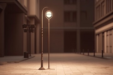 street light casting a warm glow on a bustling city sidewalk. Generative AI