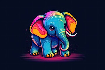 vibrant elephant standing in a dark background. Generative AI