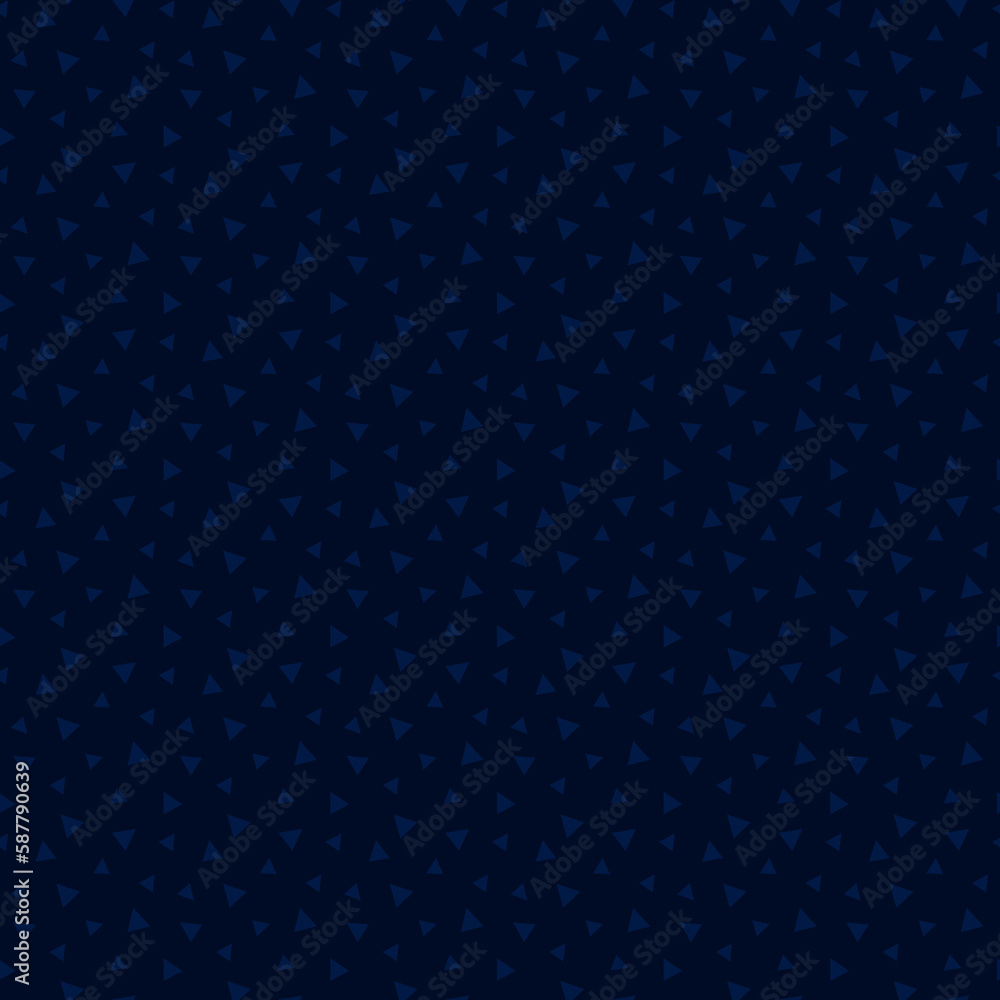 Poster seamless random pattern of different sized blue triangles on dark blue background. abstract full fra