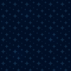 Seamless pattern of blue star shapes on dark blue background. Abstract full frame graphic design of stars.
