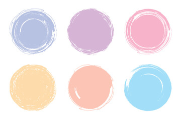 Beautiful oil pastel round design elements. Set of hand drawn brush sketches. Vector circular grunge doodle for post note design element. Vector illustration.