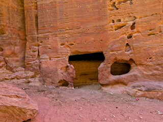 Tombs BD 69 and BD 70 at the Street of Facades in ancient city Petra, Jordan, one of seven Wonders...