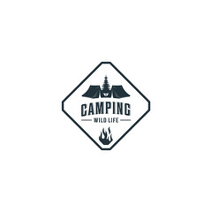 camping logo template vector in white background