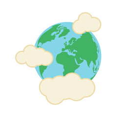 Vintage nostalgia cartoon earth globe. Environment friendly or recycle concept illustration. Simple retro 70s vector icon for poster, banner, graphic print