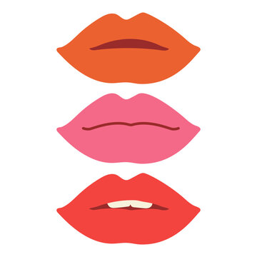 Mouth with tongue sticking out, lips blowing pink and open mouth with eye. Various mimic emotions and facial expressions. Vector illustration in vintage retro style. Flower