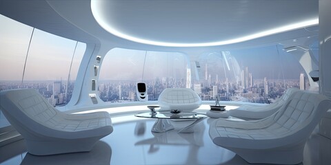 futuristic living room interior design - obrazy, fototapety, plakaty