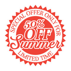 summer sale badge, summer special offer, limited offer seal, label, sticker, tag vector illustration, 50 percent discount only for summer time, special offer for summer time