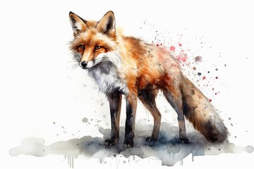 Obraz premium Cute Fox Watercolor. Generative AI 