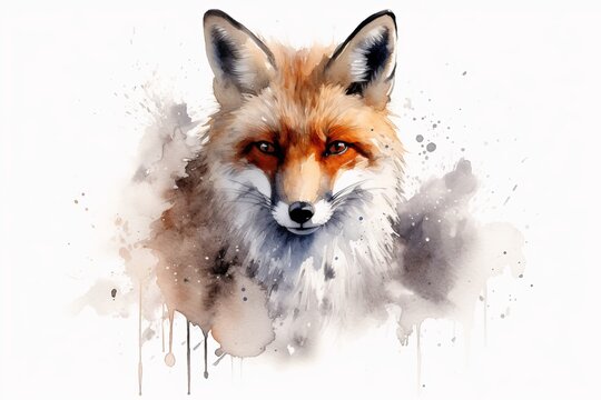 Cute Fox Watercolor. Generative AI	
