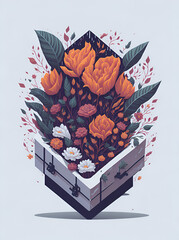 Giftbox with flowers. AI generated illustration