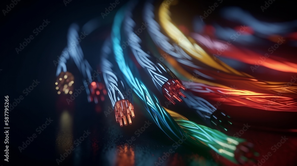 Leinwandbilder network connections with a background in fiber optic technologies, communication concept. generative