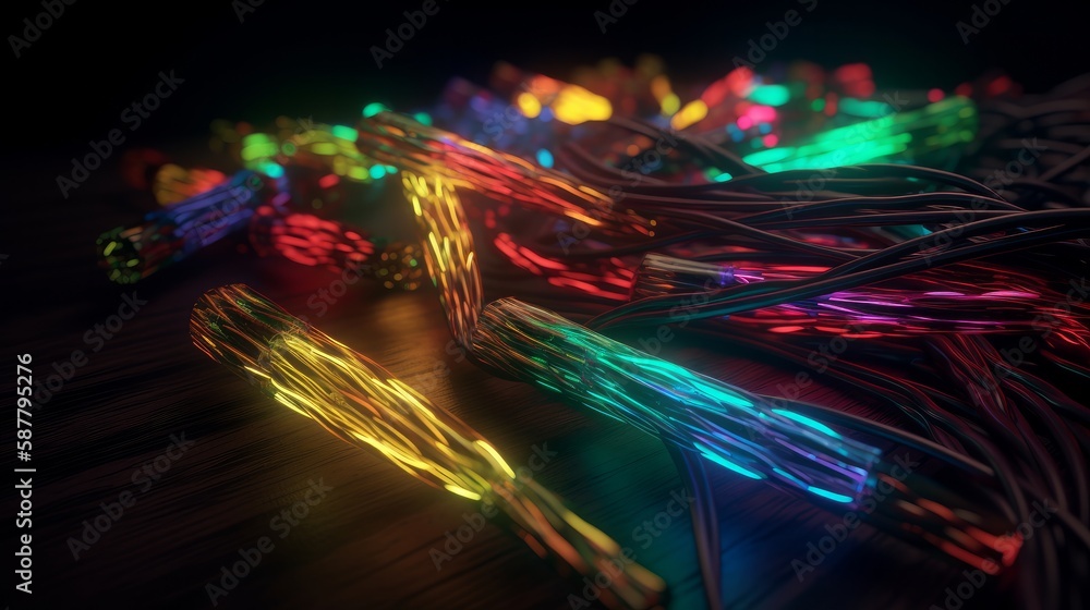 Aufkleber network connections with a background in fiber optic technologies, communication concept. generative