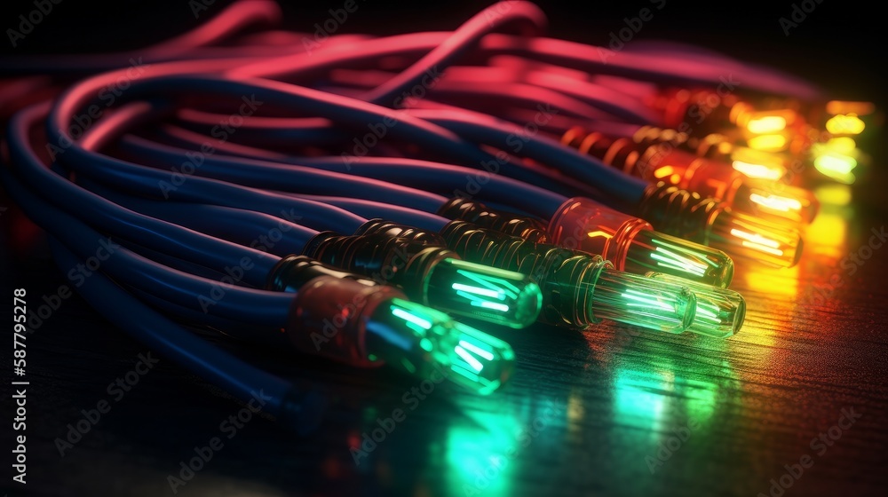 Poster network connections with a background in fiber optic technologies, communication concept. generative