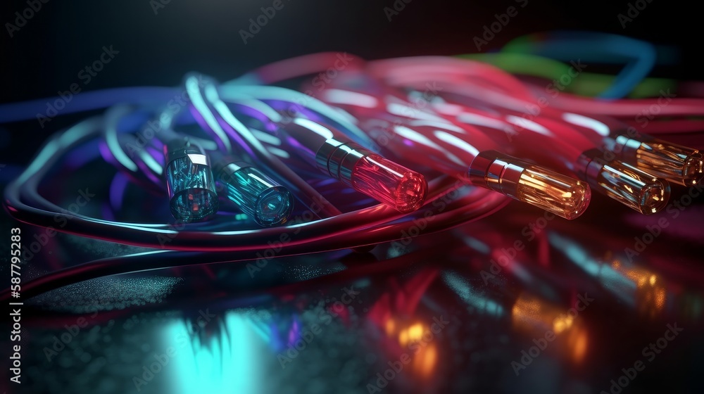 Aufkleber Network connections with a background in fiber optic technologies, Communication Concept. Generative AI