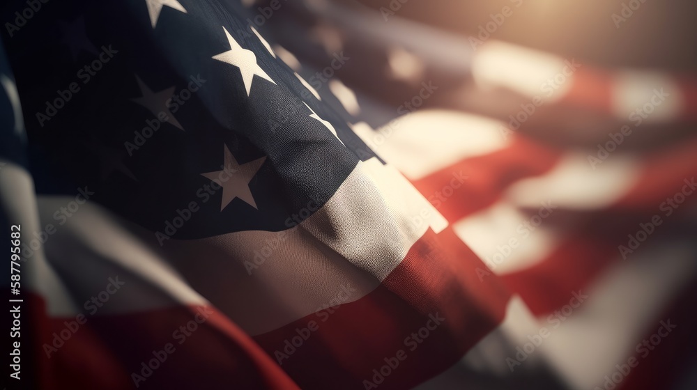 Poster usa flag with bokeh blur background, generative ai