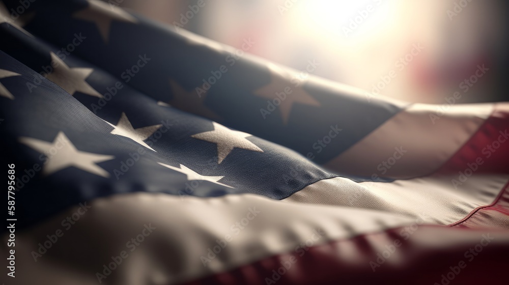 Poster USA flag with bokeh blur background, Generative AI