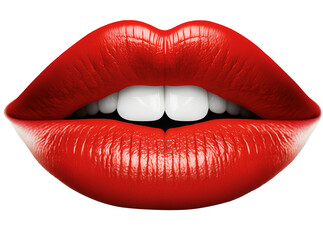 Close-up of sexy red female lips isolated on transparent background. Generative AI. PNG - obrazy, fototapety, plakaty