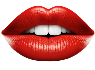 Fotobehang Close-up of sexy red female lips isolated on transparent background. Generative AI. PNG © Ivan