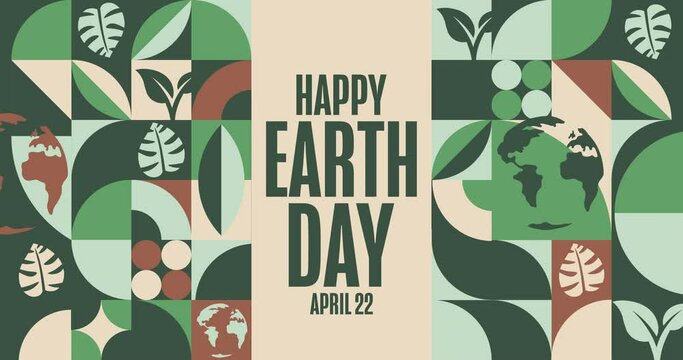 Happy Earth Day. April 22. Flat holiday animation. Motion graphic design. Loop footage.
