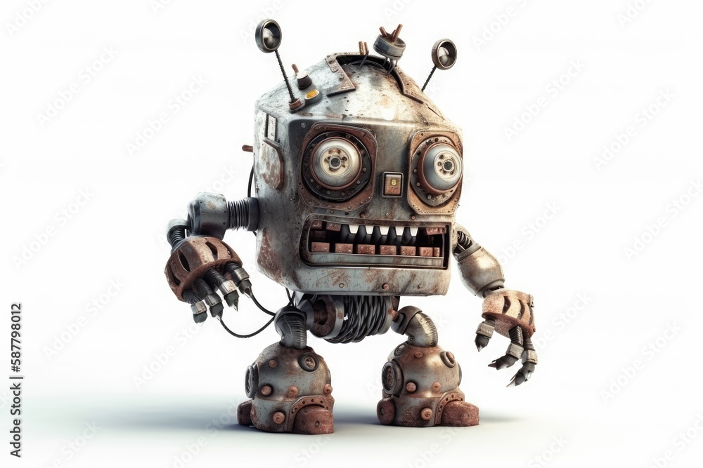 Poster standing robot on a plain white background. generative ai