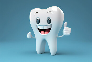 Tooth character with thumbs up gesture on brown background. 3d illustration generative ai