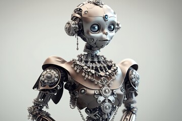 Stunning Halloween Costume: Award-Winning Cinematic Shot of a Cute Robot in a Silk Blouse with Diamond Details in 8K by Marcin Nagraba and Rebecca Millen, Generative AI - obrazy, fototapety, plakaty