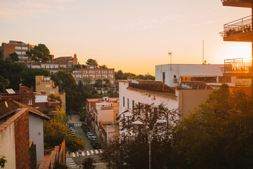 Barcelona in sunset time, Spain captured during golden hour High quality photo