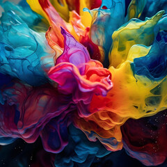Fluid Art. Abstract colorful background, wallpaper, texture. Mixing paints. Modern art. Generative AI