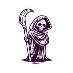 Reaper holding a scythe. Doodle vector illustration.